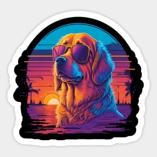 cute golden retriever dog in sunglasses Sticker